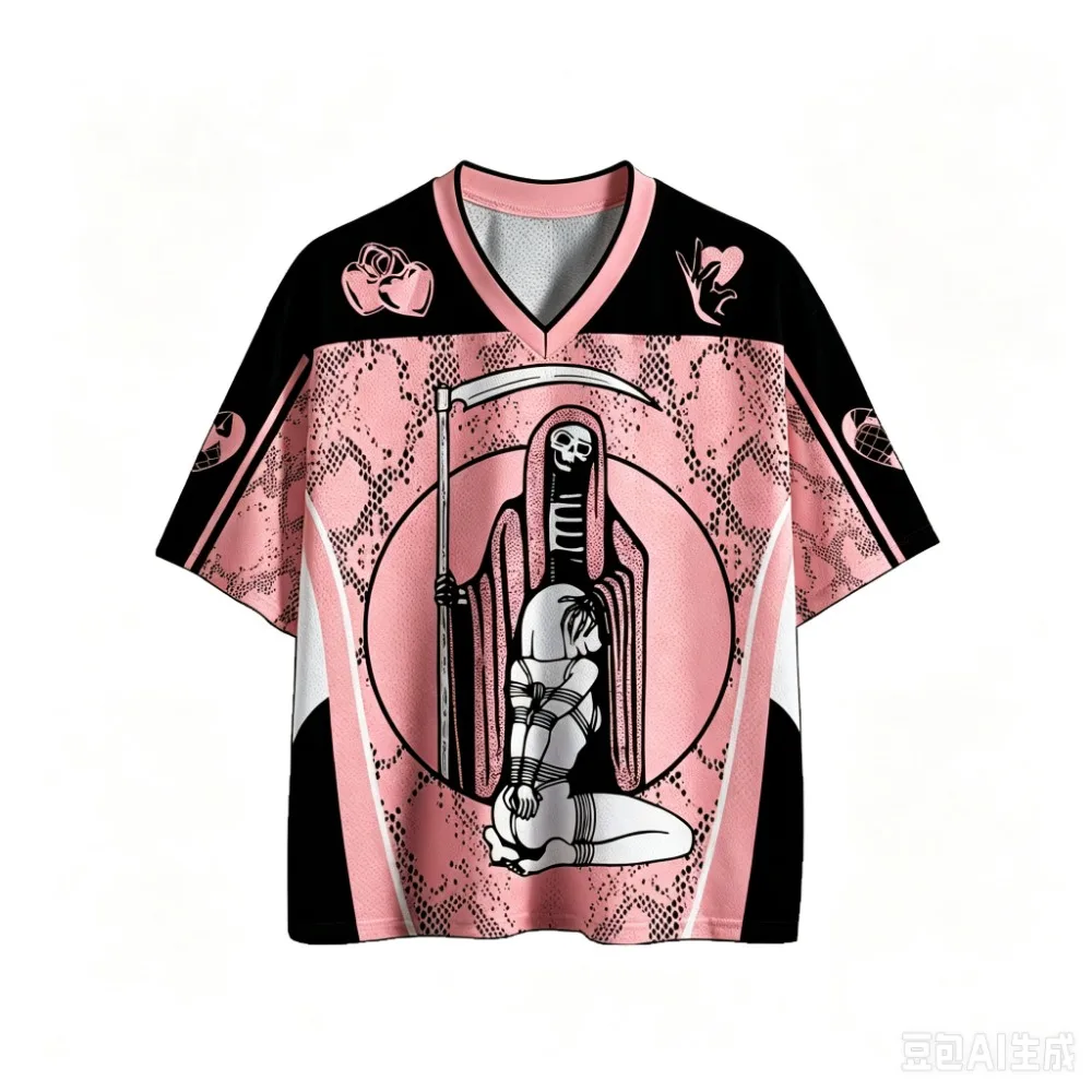 Punk-Stil, brüllende rosa Katze, 3D-Druck, Sport, schnelltrocknend, atmungsaktiv, Herren-T-Shirt mit V-Ausschnitt, Outdoor, Street, lässig, Y2K, Eltern-Kind-Kleidung – Detail 5