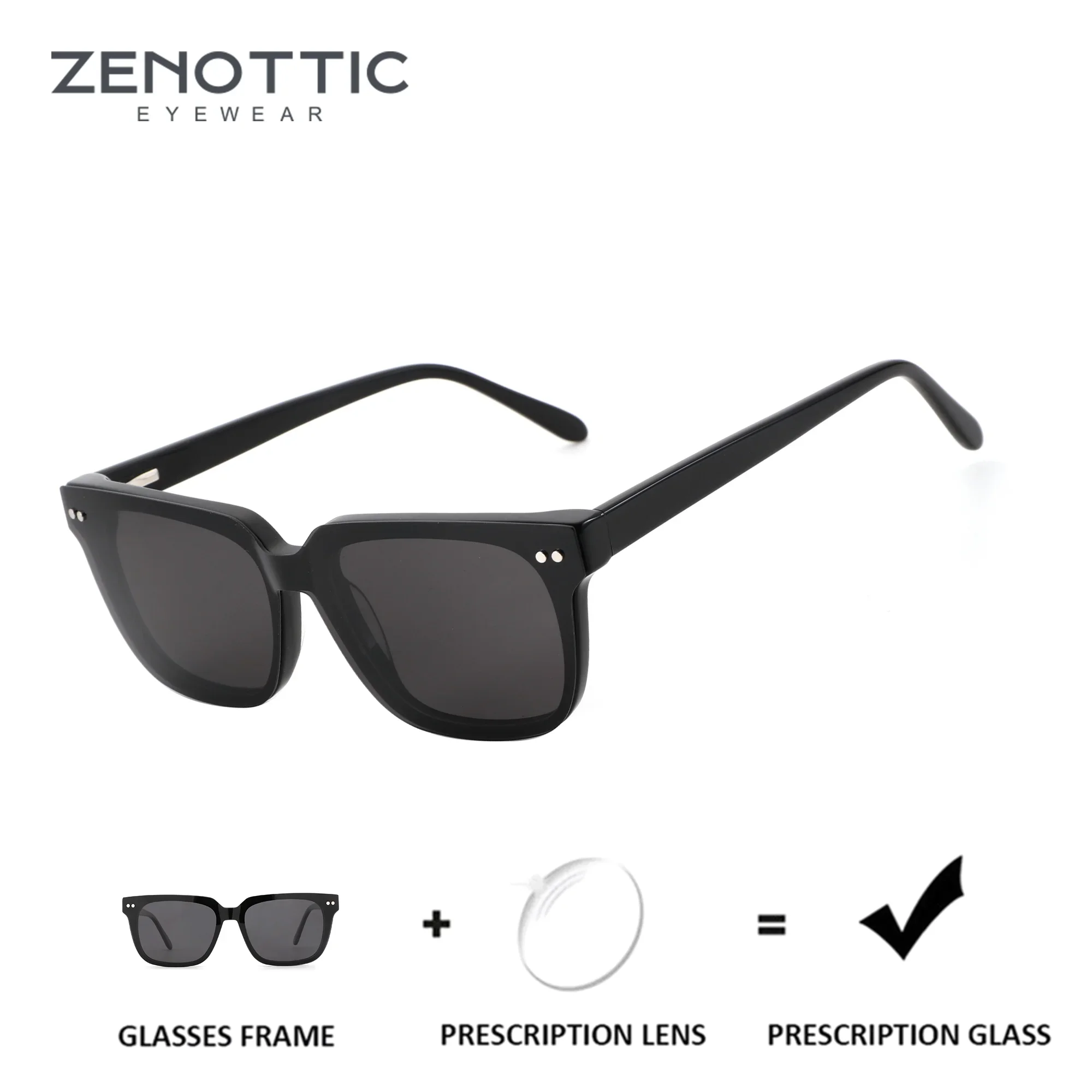 ZENOTTIC Modish Acetate Square Prescription Sunglasses for Men Polarized Myopia Optical Sun Glasses Progressive Driving Shades