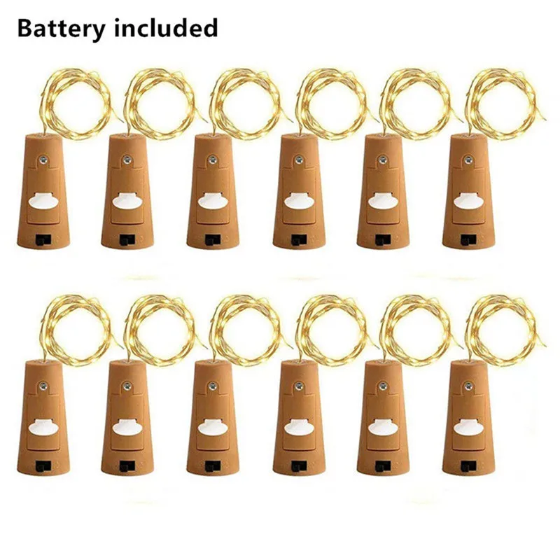 Bateria Powered Wine Cork Garrafa Light, Fairy Bar Light com bateria, festa de aniversário, 20 LEDs, 12 Pcs