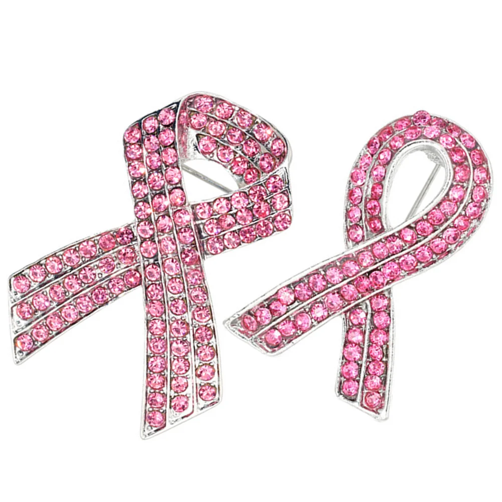 Broche de fita rosa para mulheres, Fundraising Lapel Design, broches Breast Awareness, Alloy Decor, Party Favors, 2 PCs