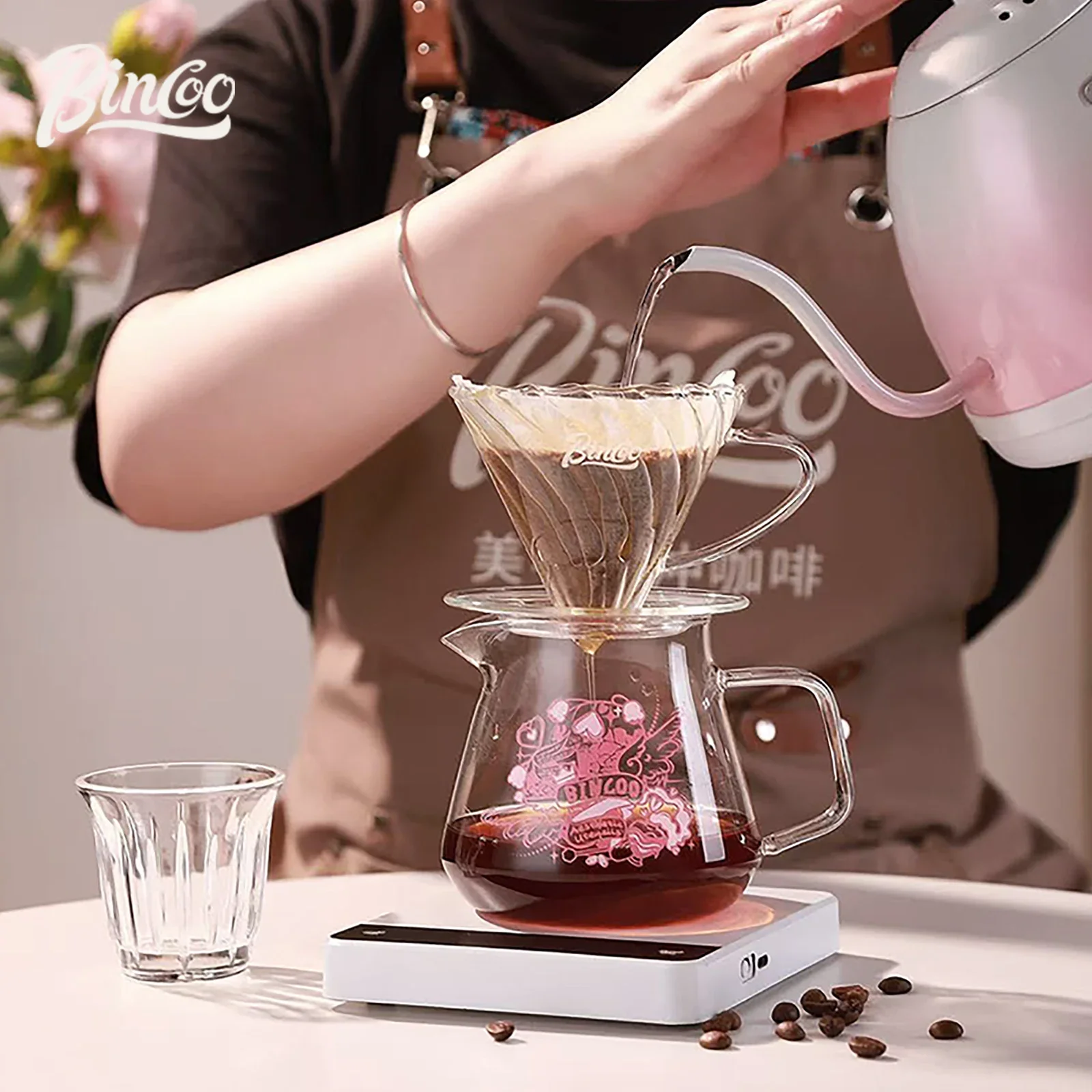 Bincoo Glass Coffee Sharing Pot with Coffee Filter Cup Pour Over Coffee Dripper Hand Brewe Espresso Maker Set For Home Office