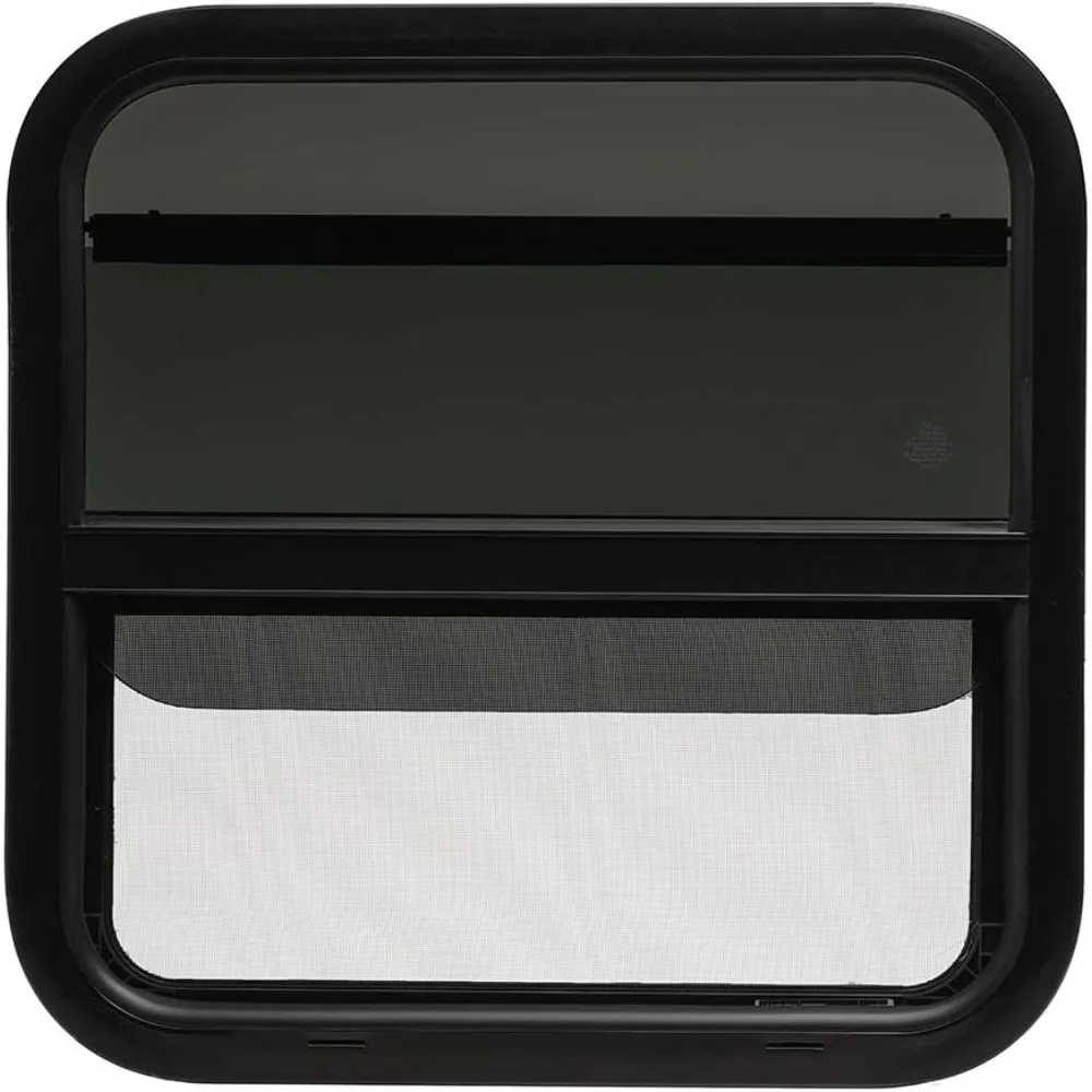 نافذة RV سوداء منزلق عمودي 18x18x1.5 مع حلقة تثبيت #4