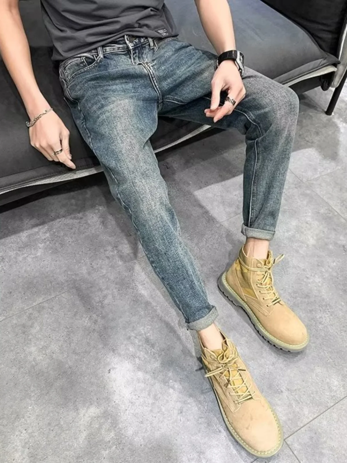 

Мужские джинсы на осень, эластичные, зауженные, повседневные, длинные брюки, универсальные, свободные, в стиле INS, модные брендовые джинсы, молодежные, износостойкие...