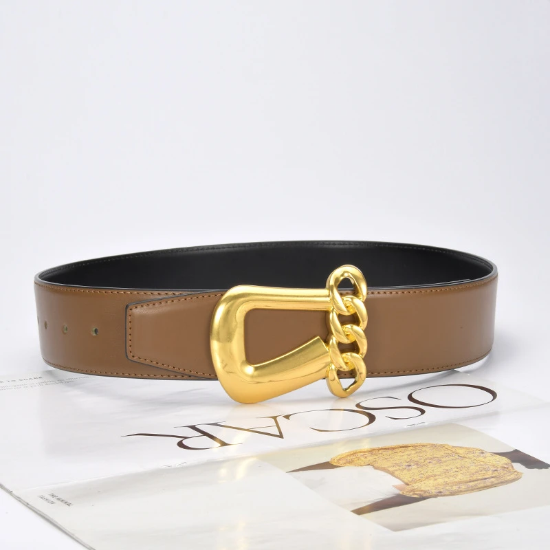 Retro new wide leather belt for women to decorate suit with skirt coat sweater windbreaker personality black waist seal