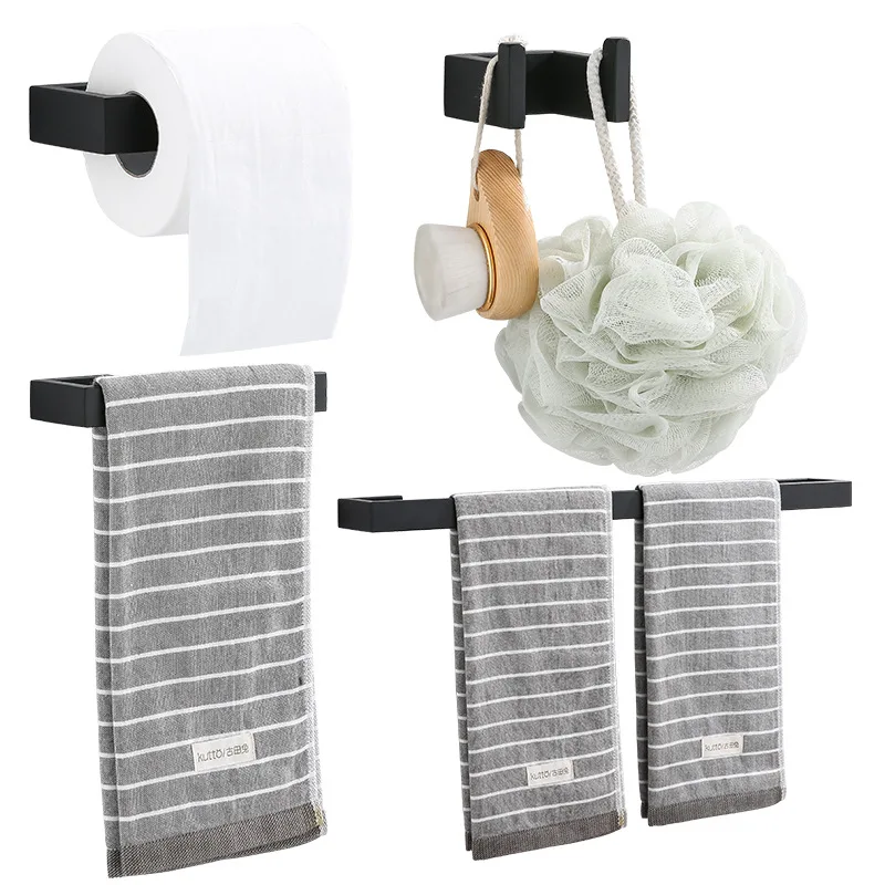 

304 Stainless Steel Towel Rack Four Piece Set Bathroom Coat Hook Tissue Holder Towel Ring
