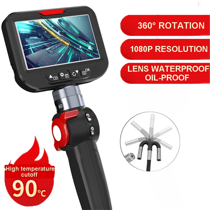 4.3 Inch LCD Screen 8.5mm 6mm 1080P Endoscope Inspection Camera 360° Steering Endoscope IP67 Car Inspection Camera With 2600AMH