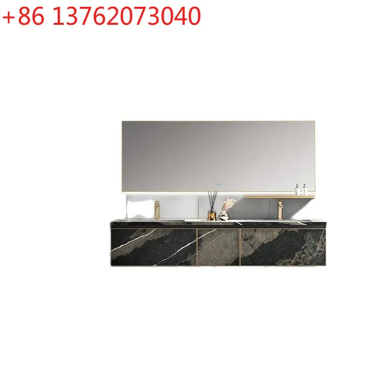 

Light luxury rock slab integrated basin countertop bathroom cabinet intelligent LED mirror bathroom washbasin