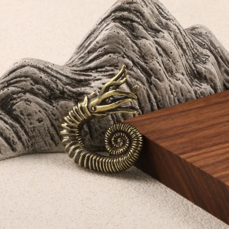 1 PC Collectible Vintage European Horn Stone Nautilus Brass Ornaments Marine Ammonite Snake Stone Metal Craft Home Decoration