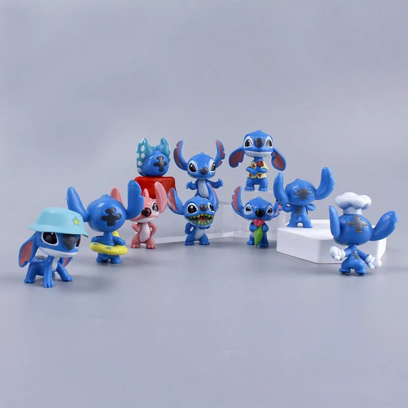 Poupées de dessin animé Disney Stitch, figurines d'action, CAN o & Stitch, accessoires automobiles, cadeaux de décoration de gâteau, ensemble de 1 à 10 pièces