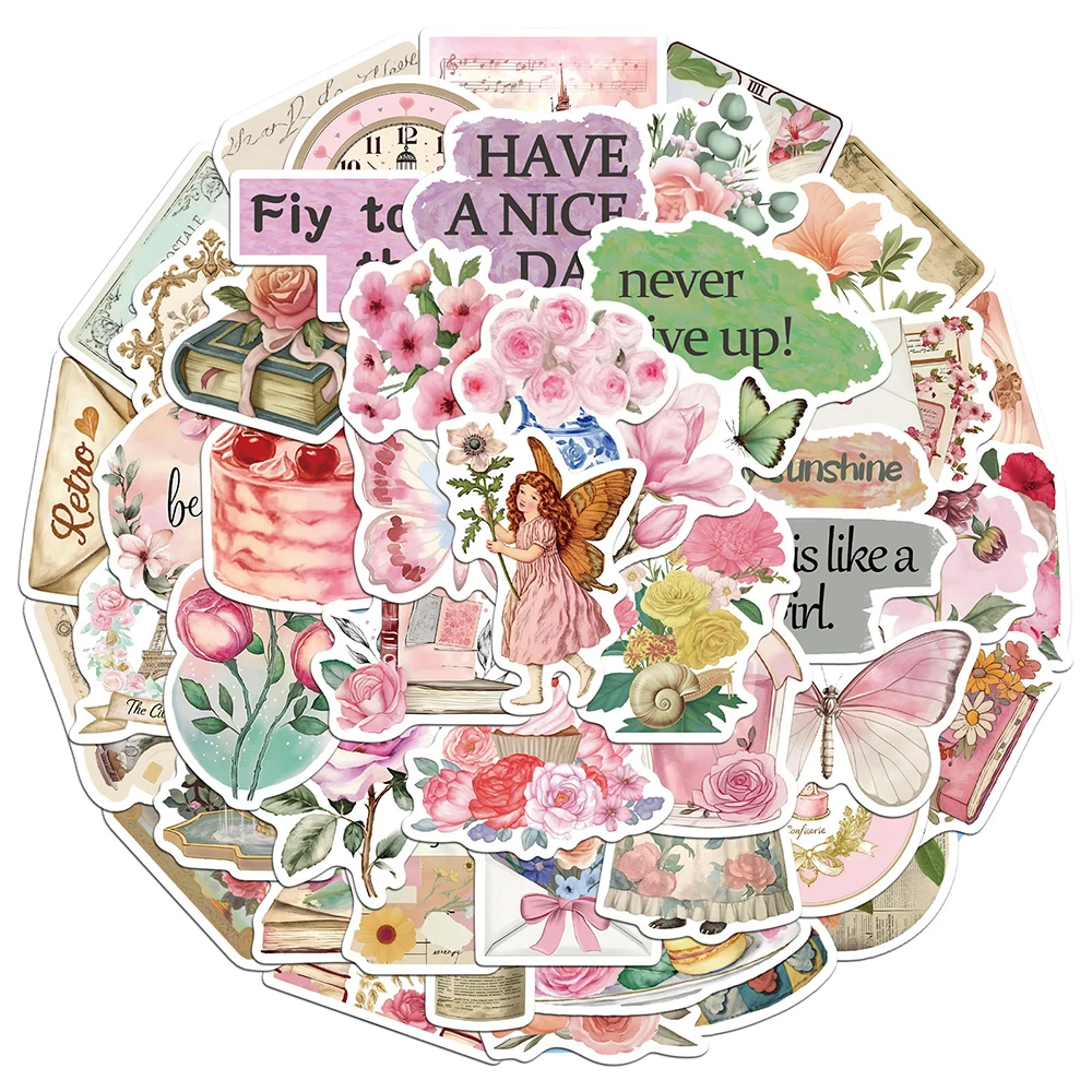 

10/30/50pcs Vintage Cute Pink Girl Graffiti Sticker Aesthetic Art Cartoon Decals Water Bottle Notebook Phone Waterproof Sticker