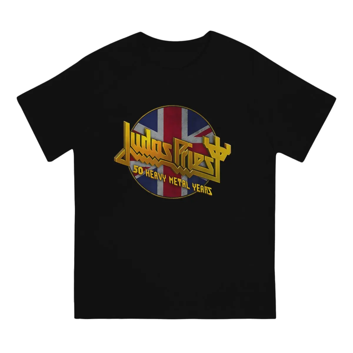 50 Years Union Jack Circle Men TShirt Judas Priest O Neck Short Sleeve Fabric T Shirt Humor High Quality Gift Idea