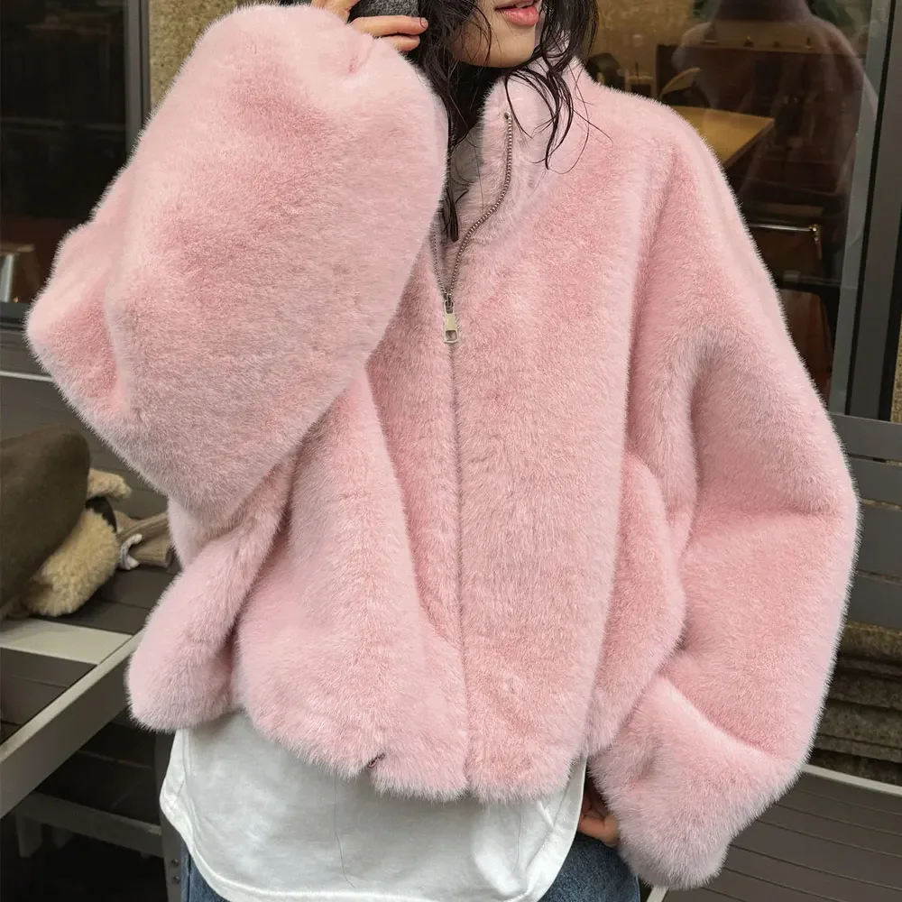 Women Winter Warm Furry Coat Faux Fur Stand Collar Coat Cool Jacket Women Tops Coat Casaco Feminino