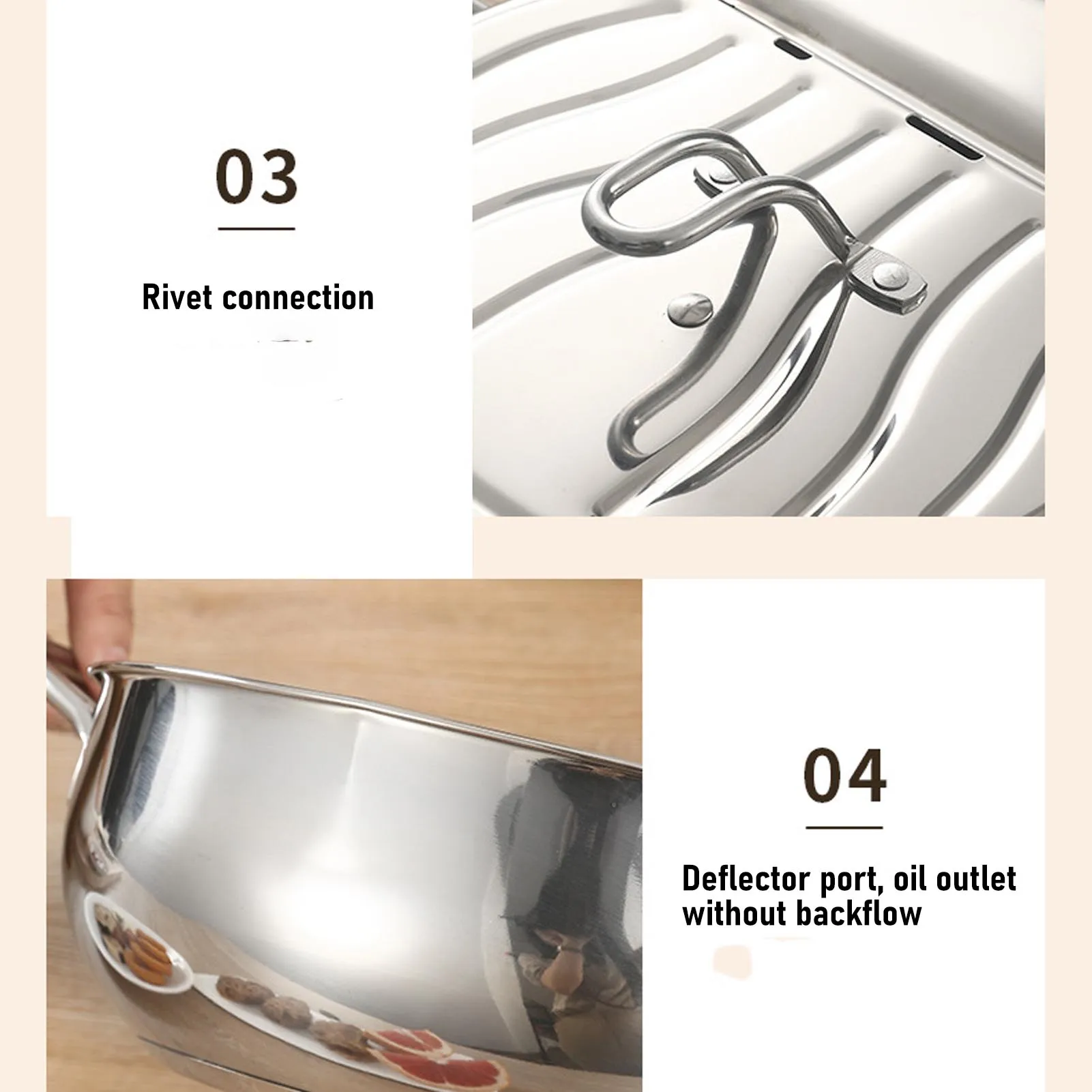 وعاء قلي مزدوج الأذن 3.2 لتر 201 وعاء مقلاة من الفولاذ المقاوم للصدأ مع مقياس حرارة رف تجفيف الزيت لوعاء المقلاة Tempura #5