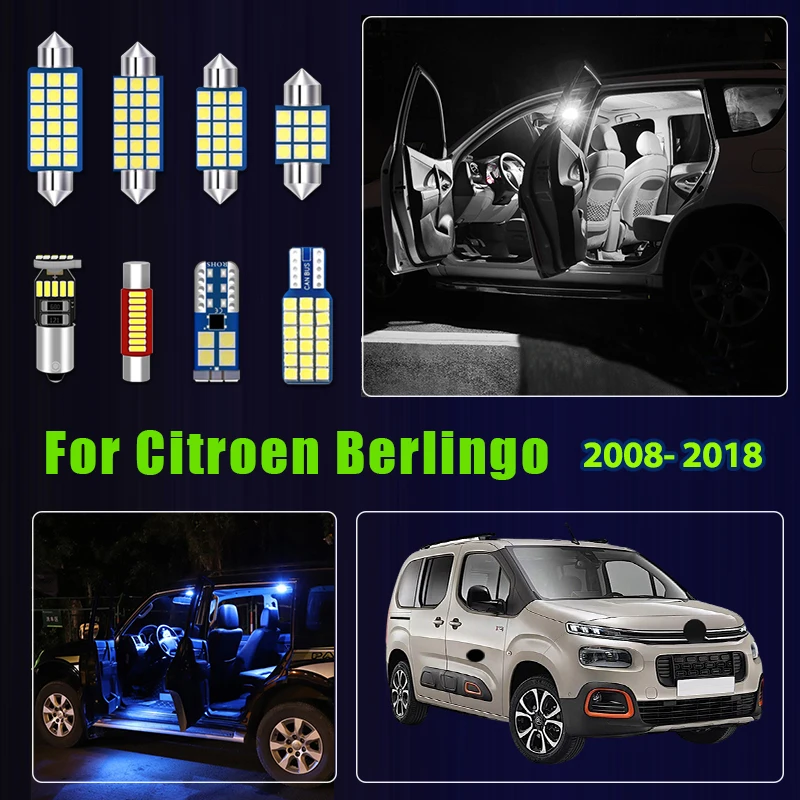 

For Citroen Berlingo B9 MK2 II 2008 - 2018 11pcs Car LED Bulbs Interior Dome Reading Lamp License plate Trunk Light Accessories