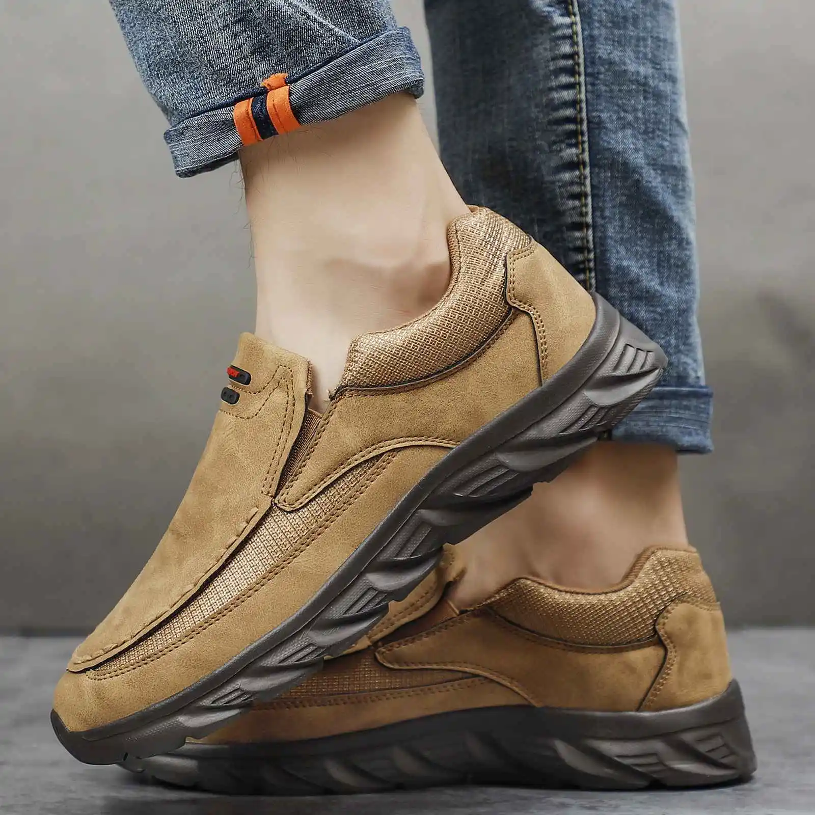 

Мужские удобные повседневные лоферы без шнурков с круглым носком, на меху из кролика, модная обувь для весны и осени