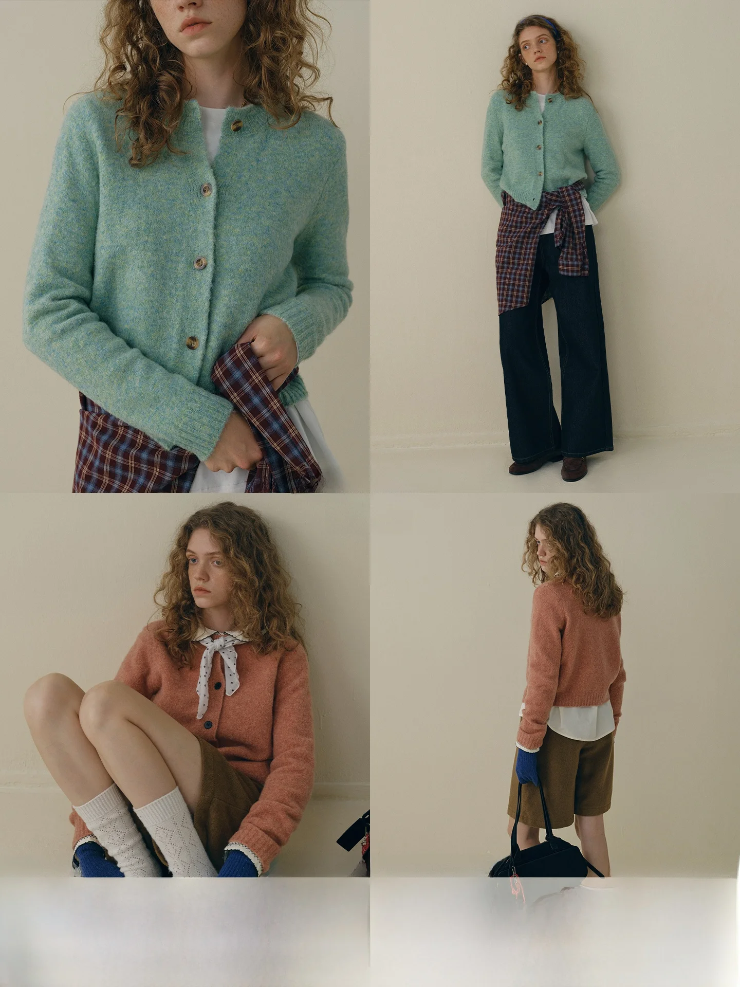 

Rina Berry Wool Knitted Open Cardigan round Ne Single Button Pure Color Sweater Gentle Loose Soft Outerwear Women's Faion