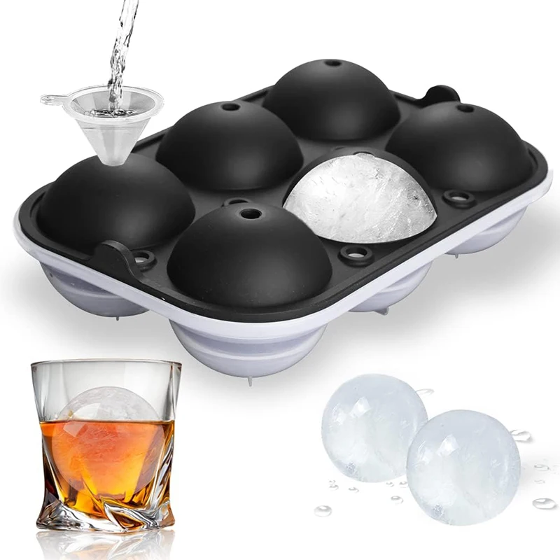 Bandejas para cubitos de hielo Máquina para hacer bolas de hielo con tapa y máquina para hacer cubitos de hielo cuadrada grande para whisky, cócteles y casero, negro