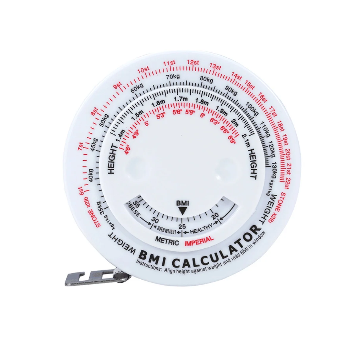 

Retractable Material Small Size BMI Retractable Tape Measure Accurate Fat Measuring Tape White