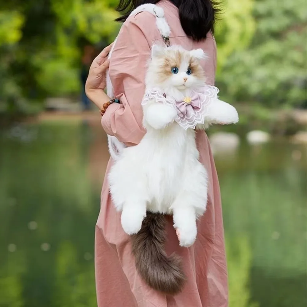 Gifts Simulated Cat Backpack Cute School Bag Women Soft Plush Backpack Ragdoll cat Realistic Plush Toys
