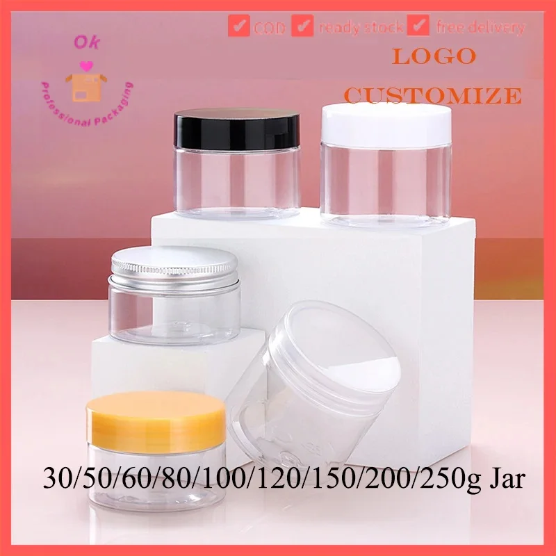 

10/30/50pcs 30/50/60/80g Clear PET Jar 100/120/250g Empty Plastic Cans Food Storage Pot Cream Travel Case Container JS23080901