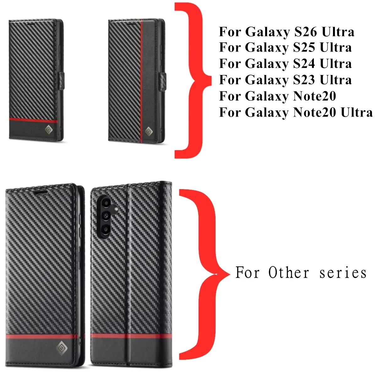 Carbon Fiber Leather Case for Samsung Galaxy S26 S25 S24 S23 Ultra S22 S21 S20 FE S10 Plus Note 20 + Business Wallet Card Cover