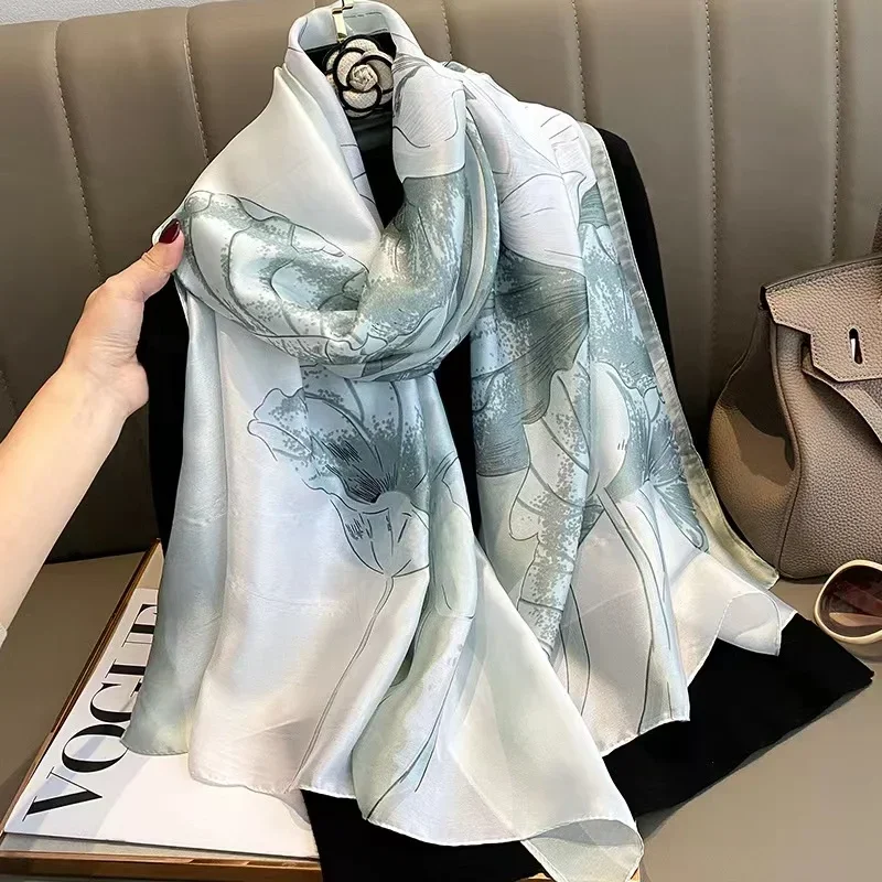 New 180X90CM Chain Shawl Korean Style Sunscreen Print Silk Scarf Fashion High-Grade Beach Towel Scarves Summer Dustproof Bandana