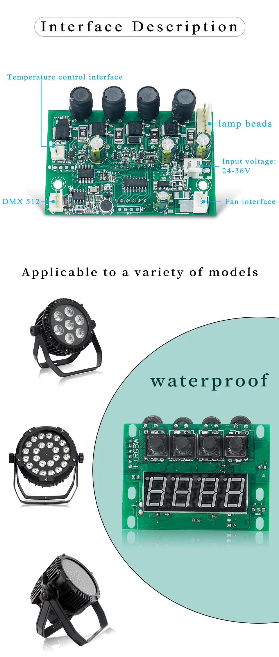 Led Par Licht Motherboard für 24x18w 12x18w 20x18w 18x18w RGBW A UV Led Bühne Licht Wasserdicht IP65 oder IP33 Reparatur Ersatzteile – Detail 4