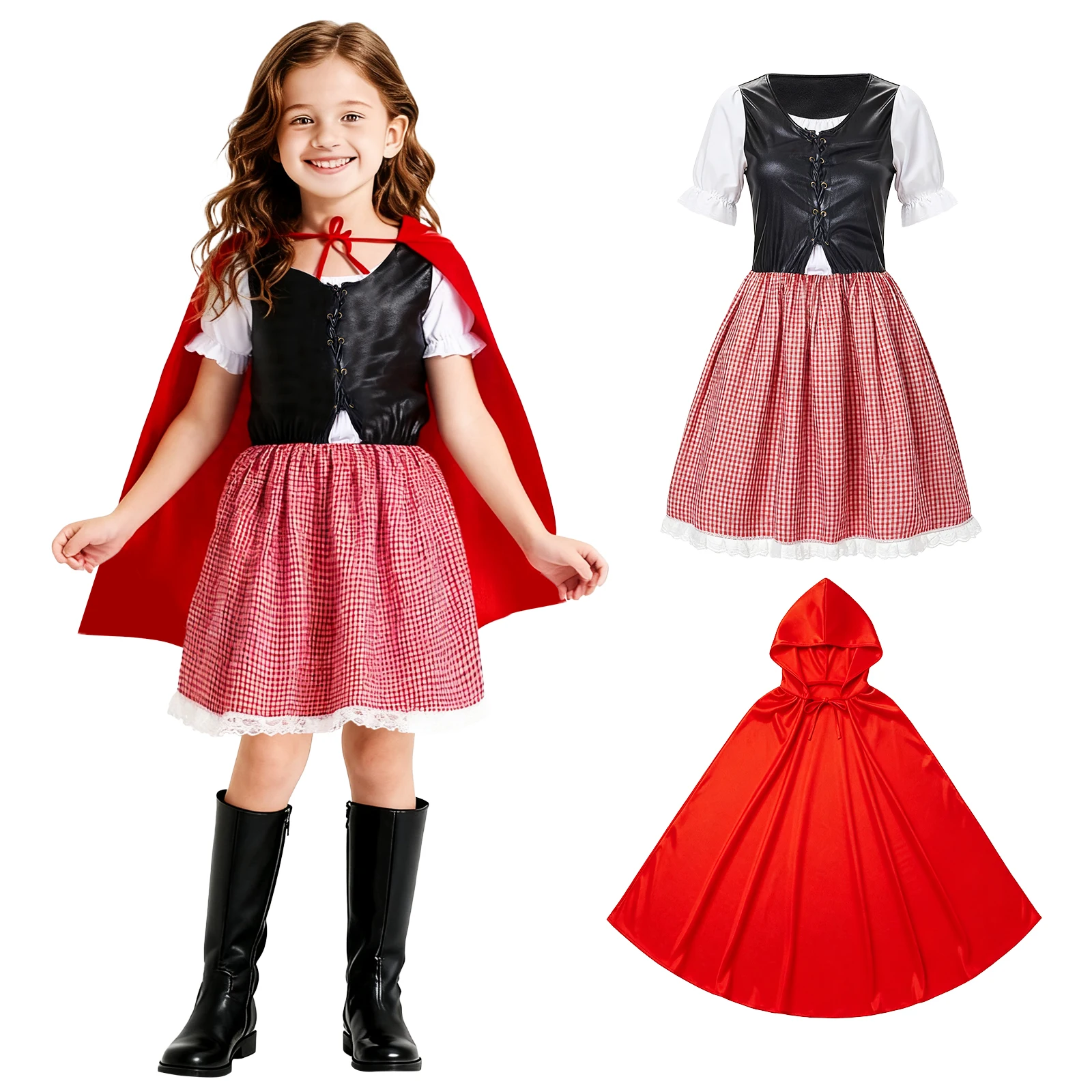 

Women Little Red Riding Hood Costume Halloween Hooded Cloak Adult Cape Dress for Fairy Cosplay Party Outfits Girls