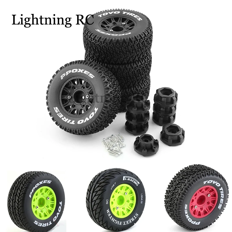 

4pcs 1/8 1/10 Short Course Truck 113mm Tire Tyres with 12/14/17mm Hex Adapter for Traxxas Slash Remo HUANQI 727 HSP Tamiya HPI