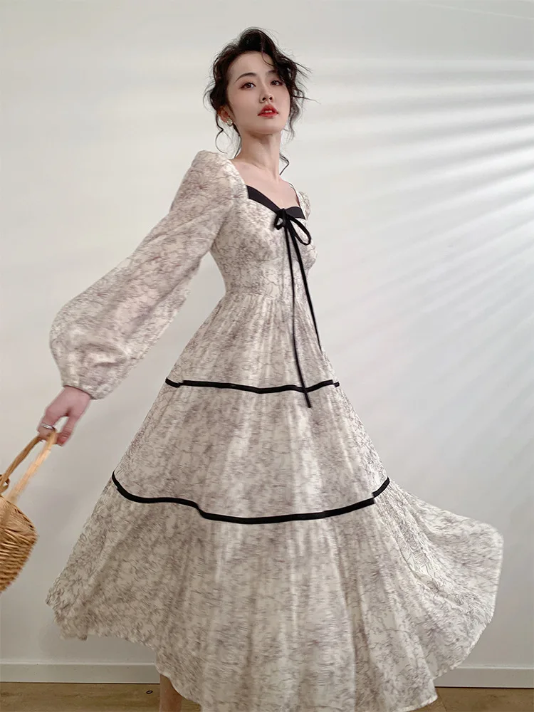 100% Pure Linen Women Sleeveless Maxi Dress Square Neck Delicate Embroidery Floral Print High Waist Holiday Long Outfit view 2