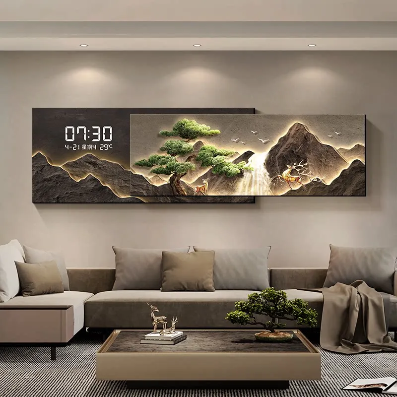High End Wall Clocks Living Room Decoration Painting Digital Electronic Clock Sofa Background Hanging Painting Watch Home Decor