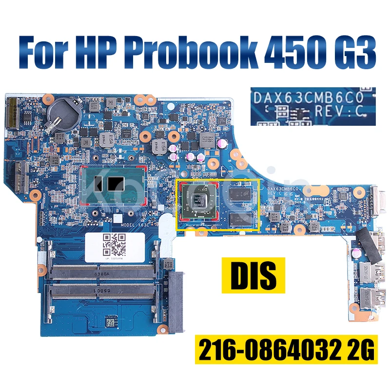 DAX63CMB6C0 For HP Probook 450 G3 Notebook Mainboard i3-6100U I5