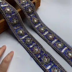 1 metro 4,5 cm blu paillettes ricamo nastro di pizzo finiture artigianali cucito fai da te filo etnico abbigliamento collare accessori