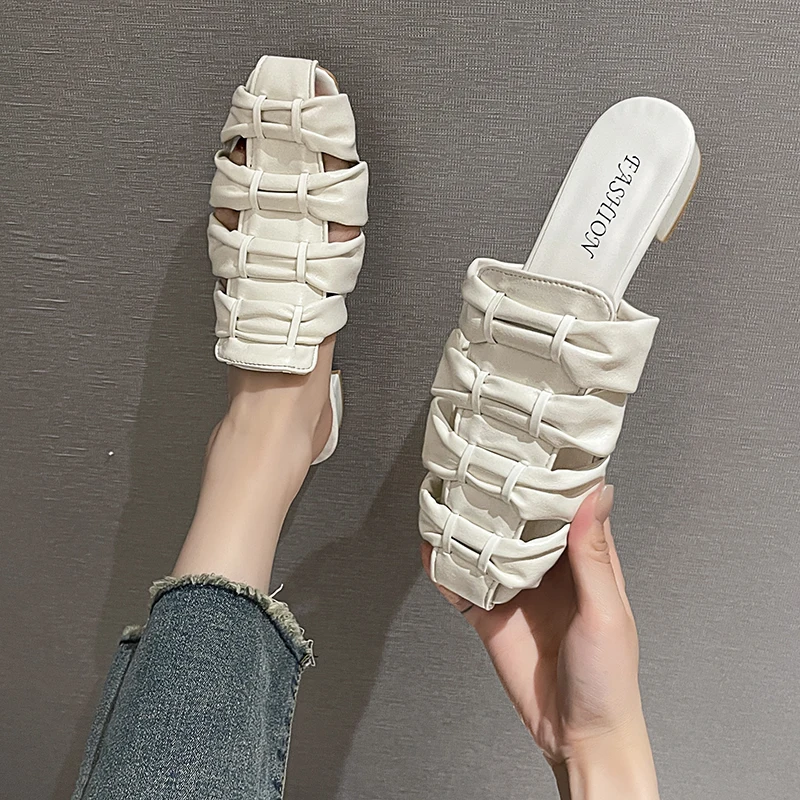 Baotou Half Slippers Women Summer 2024 New Female Slip-on Mules Sandals Woven Sandals Women's Casual Sandals Office Ladies Shoes