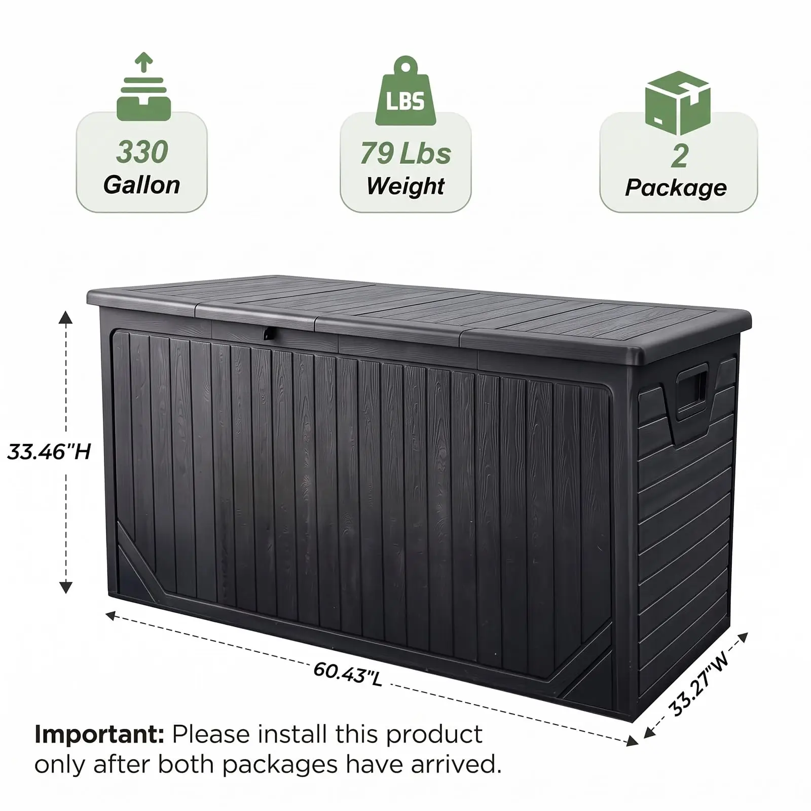 330 Gallon Outdoor Storage Deck Box, Extra Large Waterproof Resin Storage Box for Patio Cushions, Garden Tools, Pool
