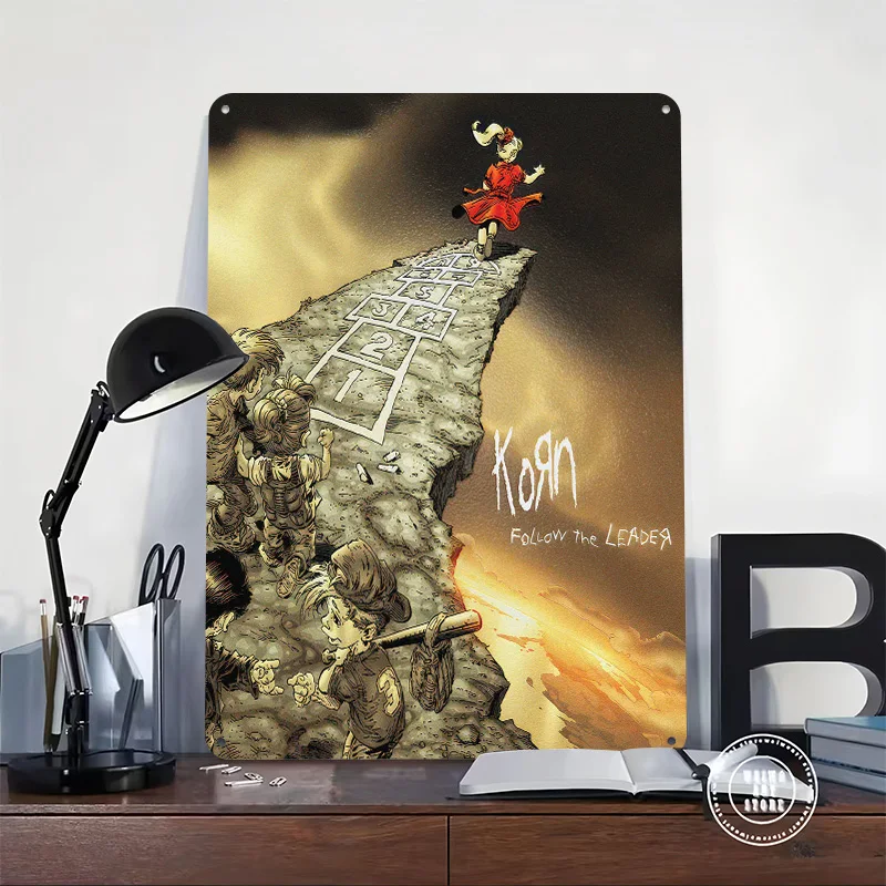 Korn Follow the Leader Album Art Personalized 3D Textured Metal Poster Wall Art Vintage Tin Signs for Decoration Room Wand Deko