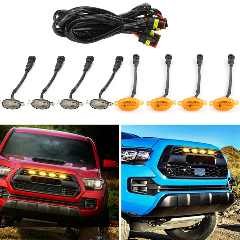 LED Grille Light Universal Car Smoked Amber White 4LED Grill Light Lighting Eagle Eye Lamp for Off Road Trunk SUV Ford Toyota