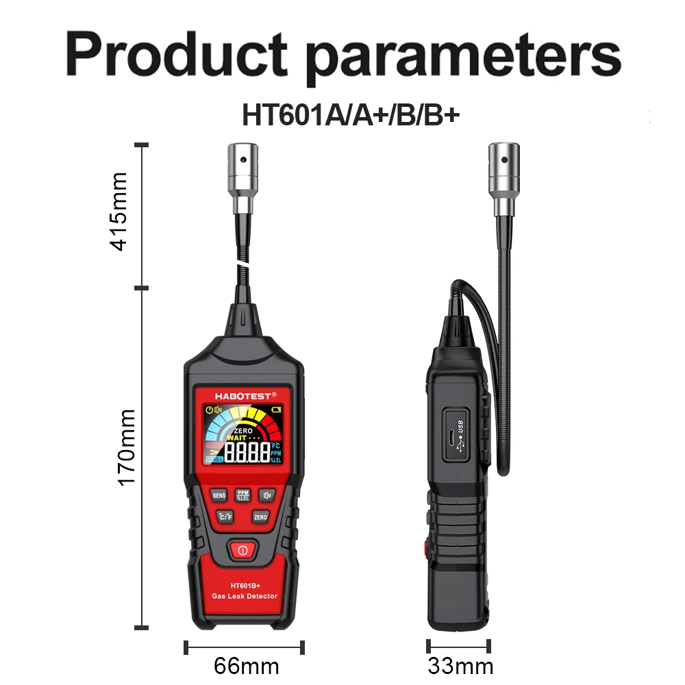 HT601 Gas Leak Detector Analyzer 0-1000PPM Combustible Gas Detector with Sound & Screen Alarm Household Natural Gas Leak Tester