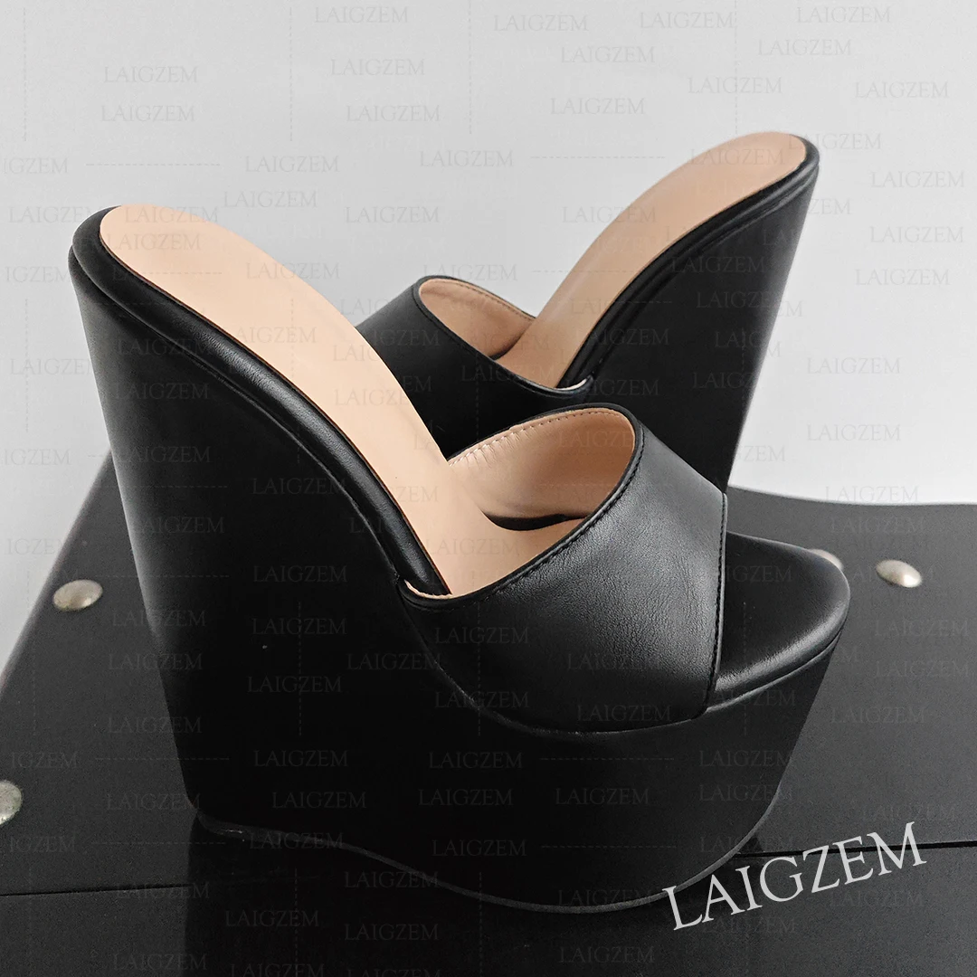 

LAIGZEM Женская обувь на платформе и высоком каблуке без шнуровки на высоком каблуке 17 см из искусственной кожи Женская обувь ручной работы Большие размеры 39 41 45 47