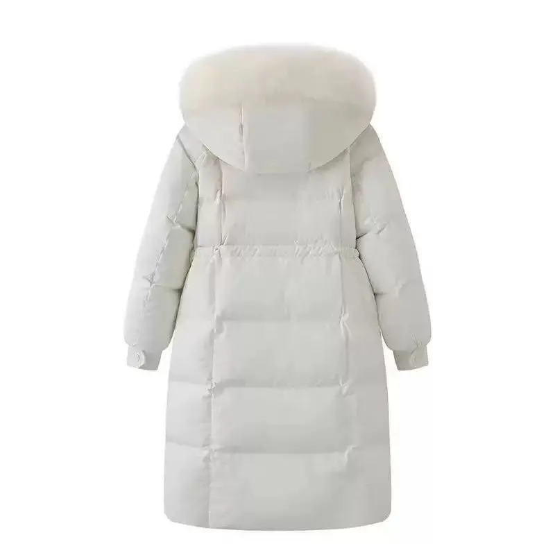冬の新しい女性のダウンジャケット通勤フード付きフォックスファー襟スリムフィットダウンジャケット