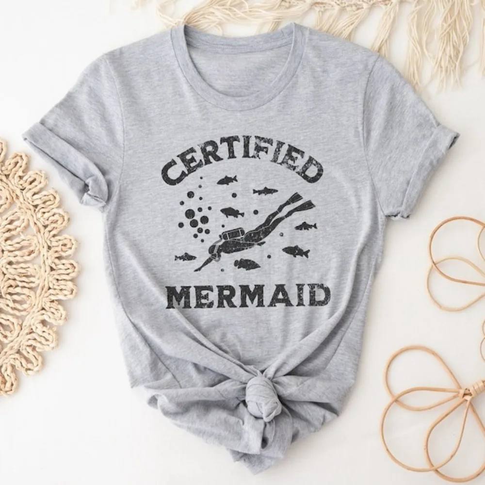 

Funny Scuba Certified Mermaid T Shirt Swimmer Diving Gift Diver Underwater Sport TShirt Casual Fashion Beach Relaxation T-shirt