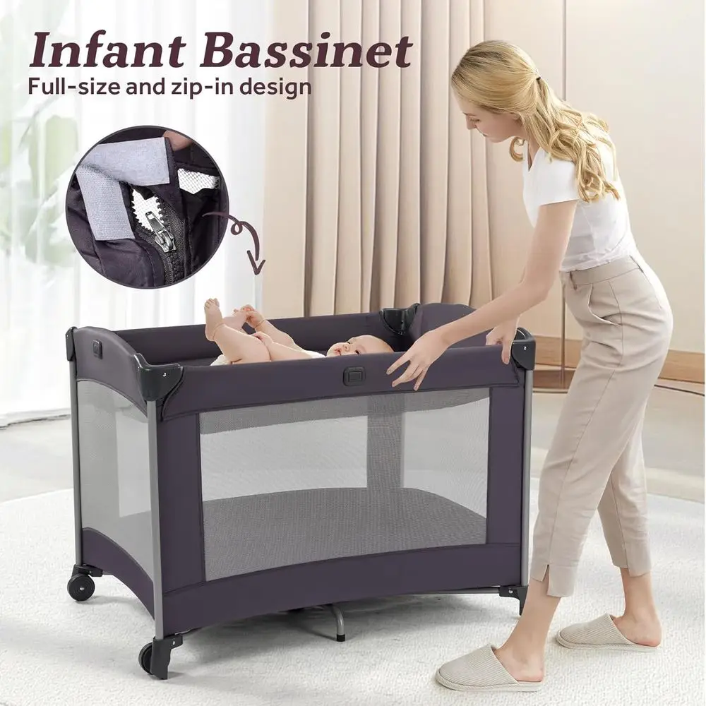 لعبة أطفال محمولة 4 في 1، روضة أطفال قابلة للطي مع سرير، مظلة، طاولة تغيير، وسرير سفر #6