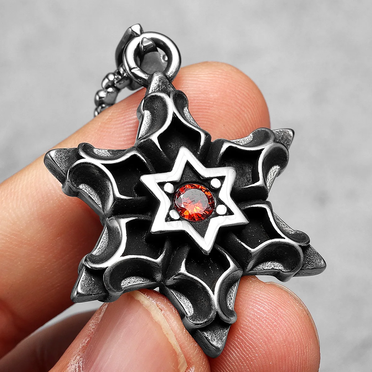 Six-pointed Star of David Pendants Gem Necklaces 316L Stainless Steel Men Chain Hip Hop Rock for Male Jewelry Gift Dropshipping view 3