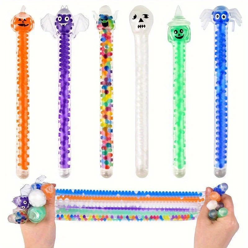 1/6 Pcs Halloween Pumpkin Squeeze Toys Colorful Beaded Stretchy Rubber Bracelets Toy Stress Relief Novelty Halloween Gifts