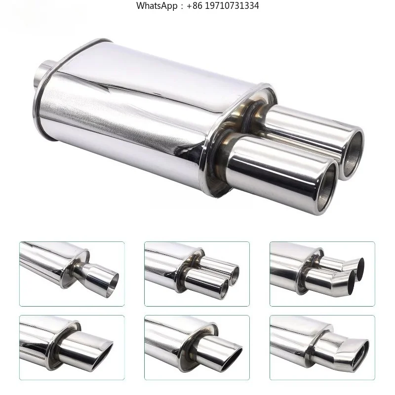 Double Inlet Outlet Car Exhaust Muffler Pipes Tailpipe System Racing Sport Mufflers Turbo Sound Boost Stainless Steel 63mm