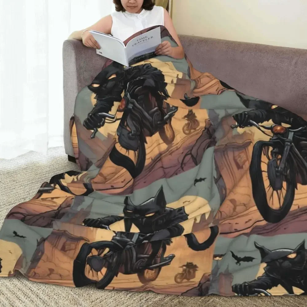 

Death Rides A Black Cat Blanket Spooky Pet Travel Flannel Throw Blanket Warm Soft Couch Chair Design Bedspread Gift Idea