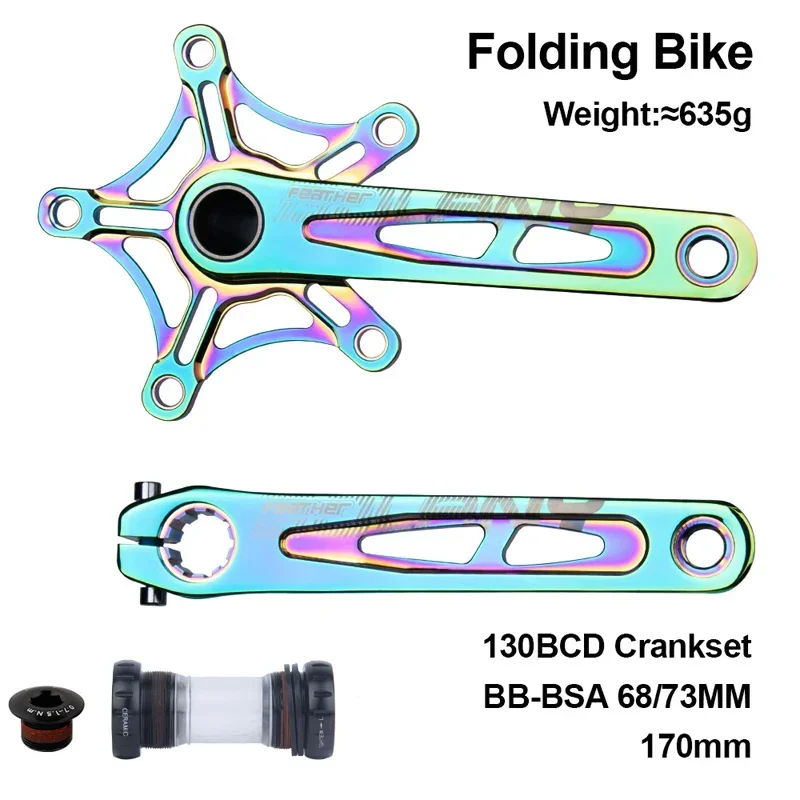 BOLANY Folding Bicycle Crank 170mm 130BCD 5 Bolts Aluminum Alloy Bottom Bracket Ceramic Bearing CNC Anodized Bike Crankset