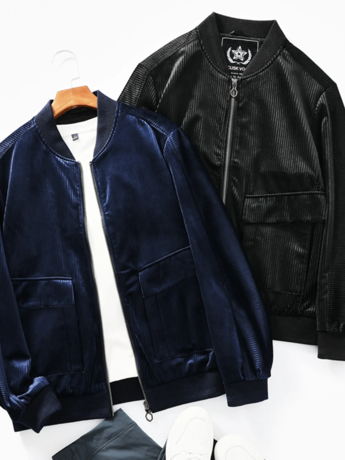 

Мужская осенняя куртка из вельвета с шелковистым блеском, устойчивая к сминанию, в стиле ретро, с бейсбольным воротником, модная городская, с длинными рукавами