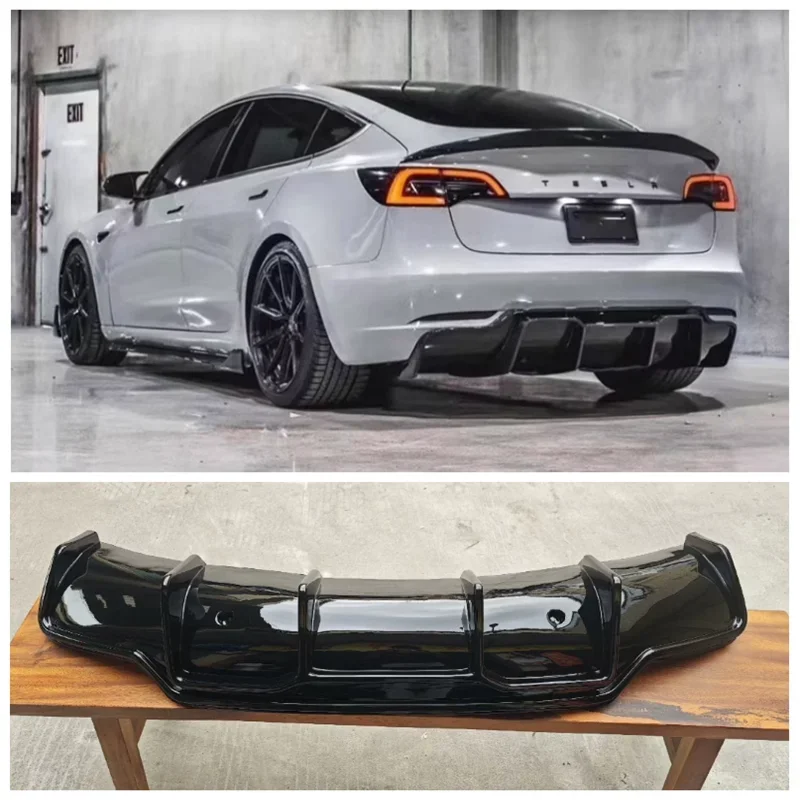 For Tesla Model 3 2017-2021 High Quality ABS Bright Black Car Bumper Rear Diffuser Spoiler Cover