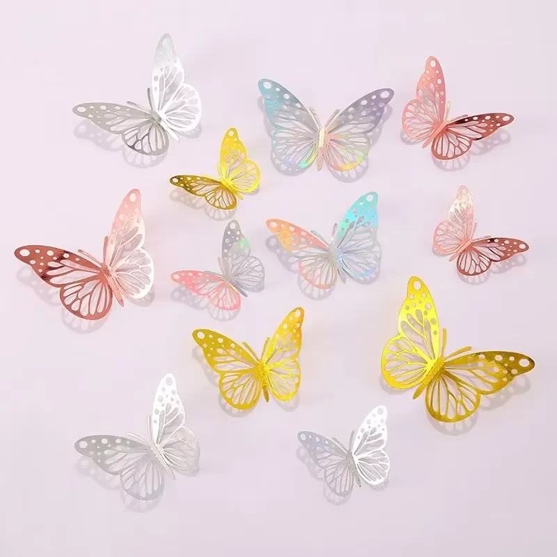 for 3D Colorful Silver and Gold Butterfly Sticker Birthday Wedding Party Valentine's Day Cake Wall Decoration Supplies